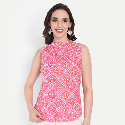 FairLeaf Casual Floral Print Women Pink Top