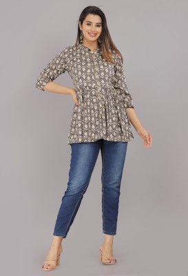 ROSEMERRICK Casual Printed Women Grey Top