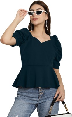 Ann Springs Casual Solid Women Dark Green Top