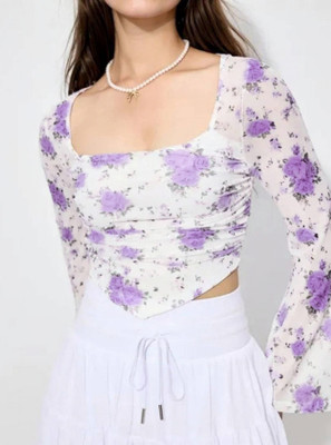 Istyle Can Casual Floral Print Women Purple Top