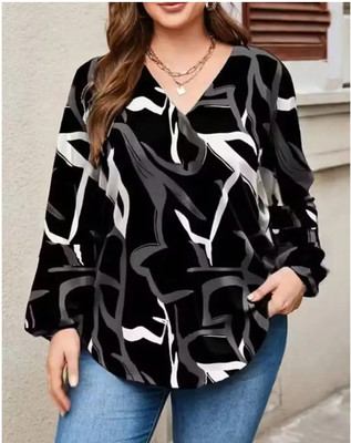 Sanganer MART Party Printed Women Black Top