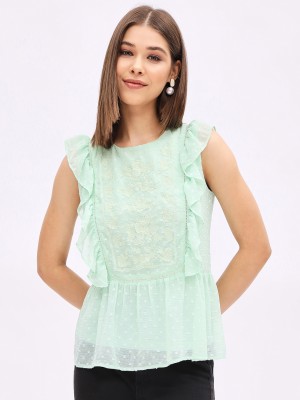 HARPA Casual Embroidered Women Green Top