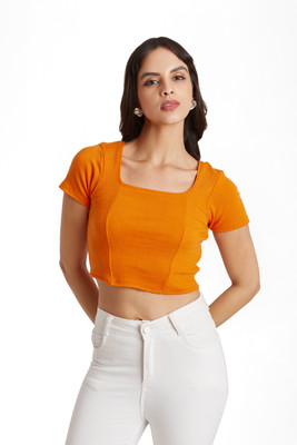 Berry Bird Casual Self Design Women Orange Top