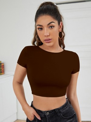 Aahwan Casual Solid Women Brown Top