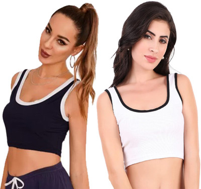 MIXFIT Casual Solid Women Black, White Top