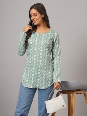 Dhakre fashion Casual Printed Women Light Green Top