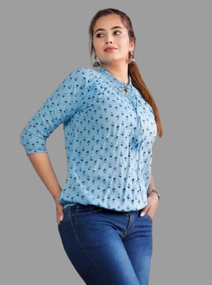FASHION FALCON Casual Floral Print Women Blue Top