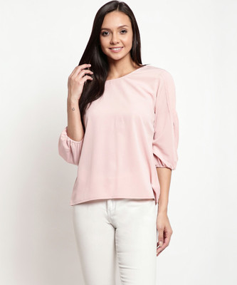 MAYRA Casual 3/4 Sleeve Solid Women Pink Top