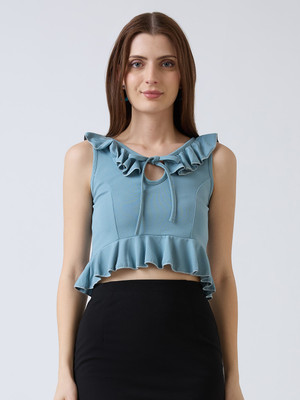 SZN Party Solid Women Blue Top