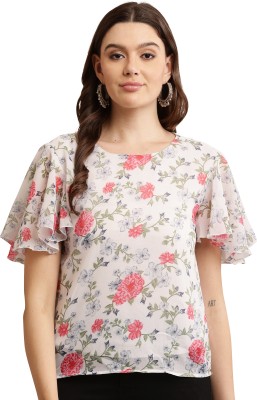 Raabta Fashion Party Floral Print Women White Top