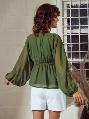 SASSAFRAS Casual Solid Women Green Top