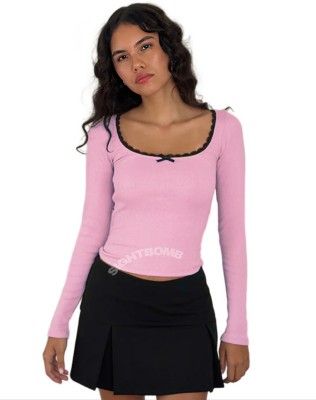 SIGHTBOMB Casual Solid Women Black, Pink Top