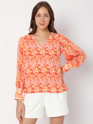 VERO MODA Casual Printed Women Orange Top