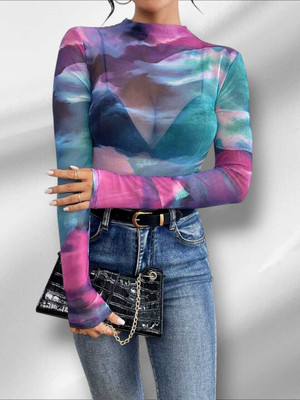 TheCozyNest Casual Printed Women Blue, Pink Top