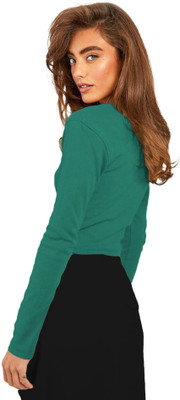 THE BLAZZE Casual Solid Women Light Green Top