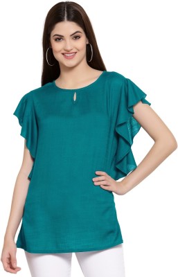 patrorna Casual Solid Women Dark Green Top