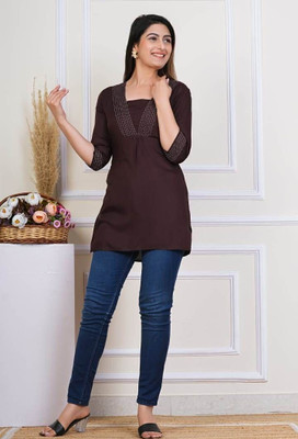 SANHAVI Casual Solid Women Brown Top