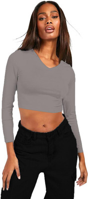 THE BLAZZE Casual Solid Women Silver Top