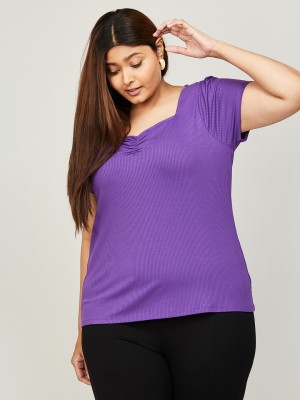 Nexus by Lifestyle Casual Self Design Women Purple Top