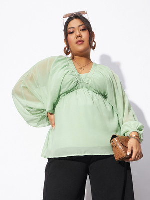 SASSAFRAS Curve Casual Solid Women Green Top
