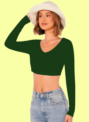 Dream Beauty Fashion Casual Solid Women Dark Green Top