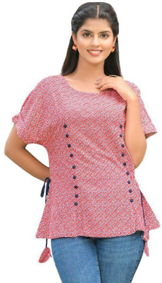 Yash Gallery Casual Regular Sleeve Geometric Print Women Red Top