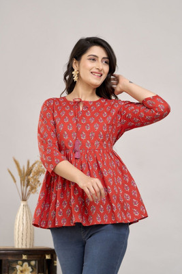 METRONAUT Casual Floral Print Women Red, Multicolor Top