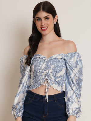 9 impression Casual Tie & Dye Women Blue, White Top
