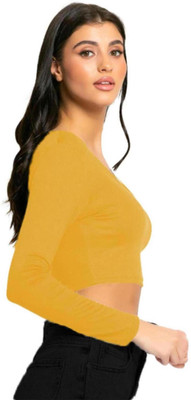 THE BLAZZE Casual Self Design Women Yellow Top
