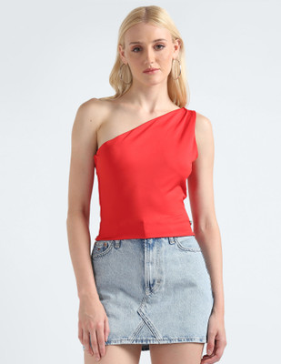 TOMMY HILFIGER Casual Self Design Women Red Top