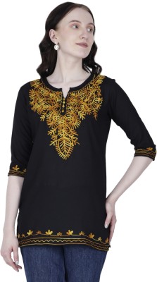 SAIOM Casual Embroidered Women Black Top