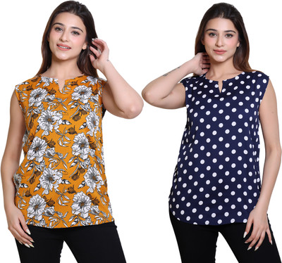 Ogarti Casual Printed Women Yellow, Blue Top