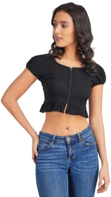 ALAKNANDA Casual Solid Women Black Top