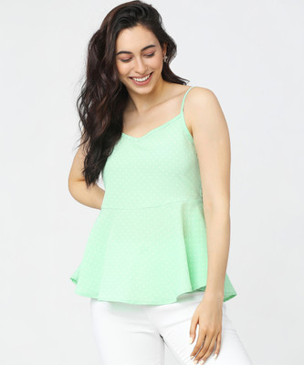Tokyo Talkies Casual Self Design Women Green Top