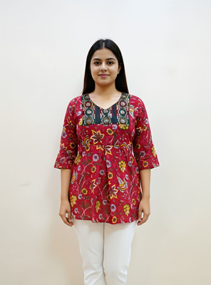Swahnsa Casual Floral Print Women Red Top