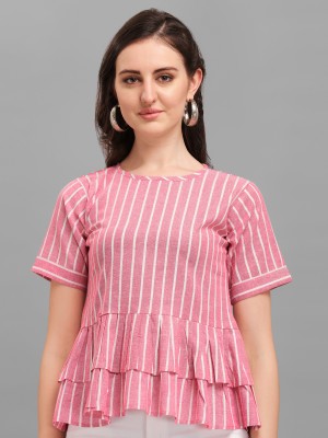 Kinjo Casual Striped Women Pink, White Top