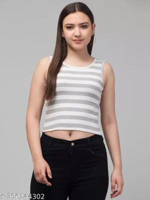 Western Darji Casual Striped Women Grey, White Top