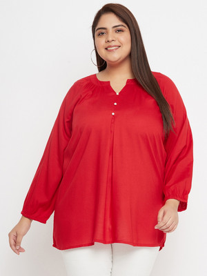 VINAAN Casual Solid Women Red Top