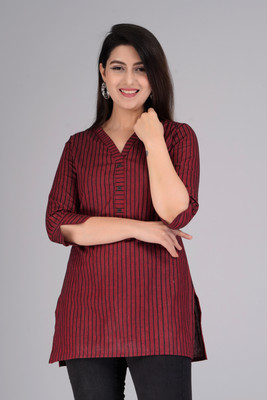 METRONAUT Casual Striped Women Maroon Top