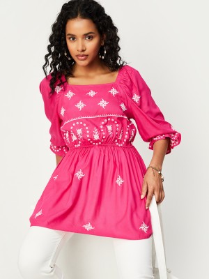 MAX Casual Embroidered Women Pink Top