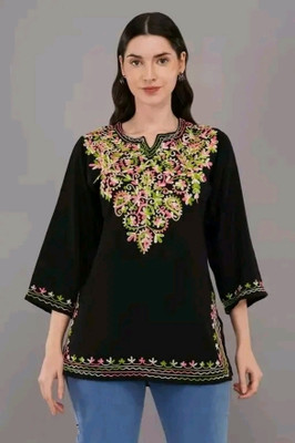 Rory Casual Embroidered Women Black Top