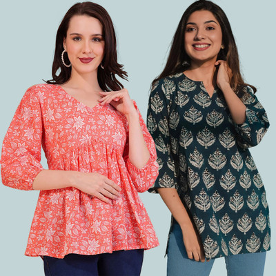 Dream Beauty Fashion Casual Printed Women Pink, Blue Top