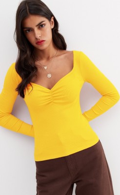 SIGHTBOMB Casual Solid Women Yellow Top