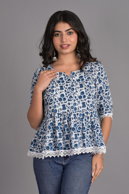 Beesa Casual Printed Women Blue Top