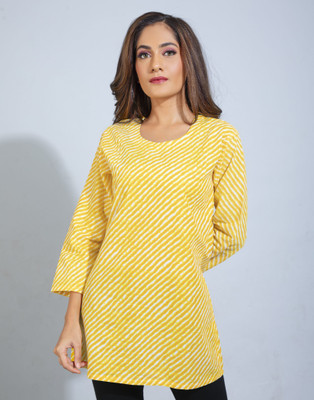 AMRUT VARSHA CREATION Casual Striped Women Yellow Top