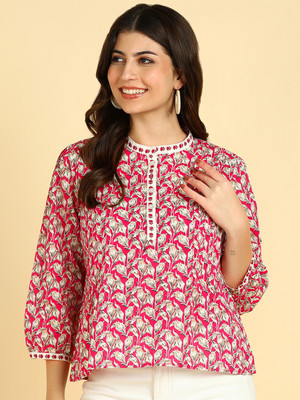 maaesa Casual Printed Women Maroon Top