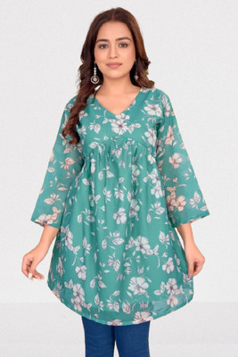 Gargi Impex Casual Floral Print Women Light Green Top