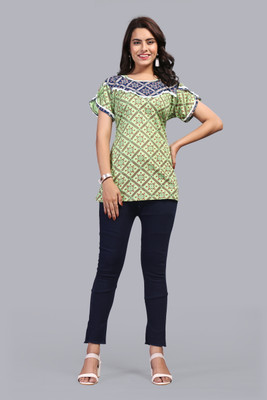 FULPARI Formal Printed Women Light Green Top