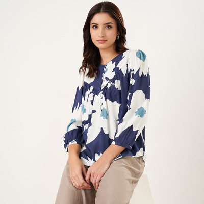 Akkriti by Pantaloons Casual Printed Women Dark Blue Top