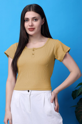HouseOfCommon Casual Solid Women Beige Top